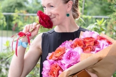 Daria Moroz with an armful of fragrant French roses Yves piaget and Coffee Break.